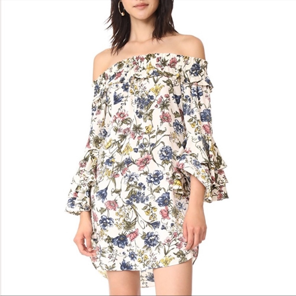 MISA LOS ANGELES Amal Floral Off The Shoulder Ruffle Sleeve Mini Dress S